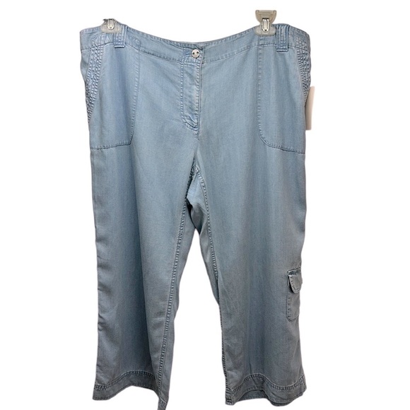 Villager Chambray Wide leg Cropped Pants 18 Tencel Blend Pockets Flowy C… - Picture 1 of 14